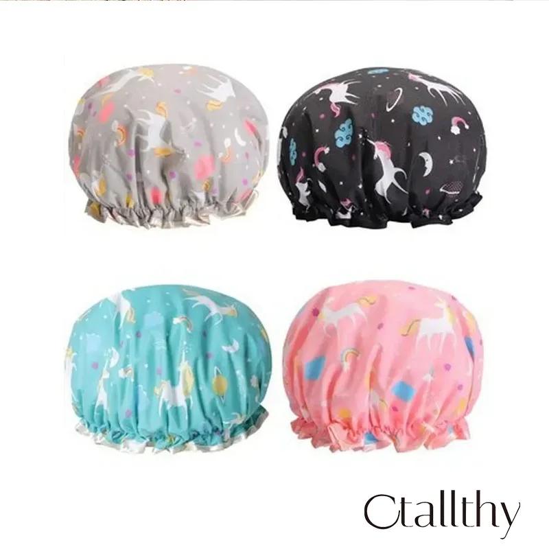 Ctallthy Unicorn Pony Милые толстые женские шапочки для душа, цветные двухслойные шапочки для душа, для взрослых, водонепроницаемые кухонные шапочки