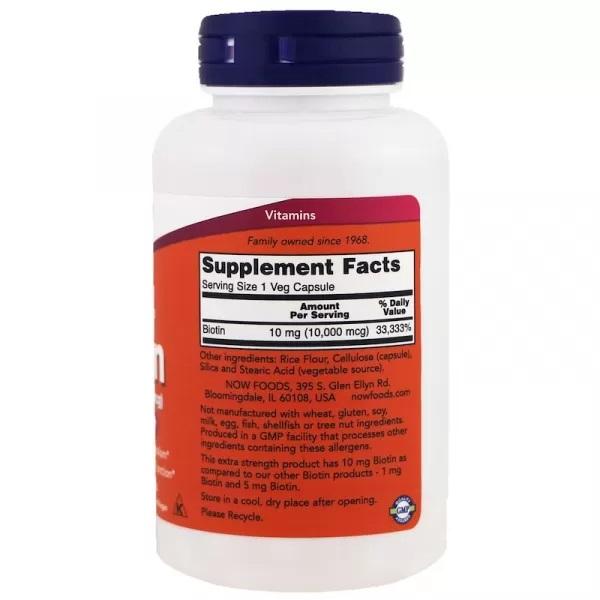Now Foods BIOTIN 10MG (10,000mcg), 120 VCAPS