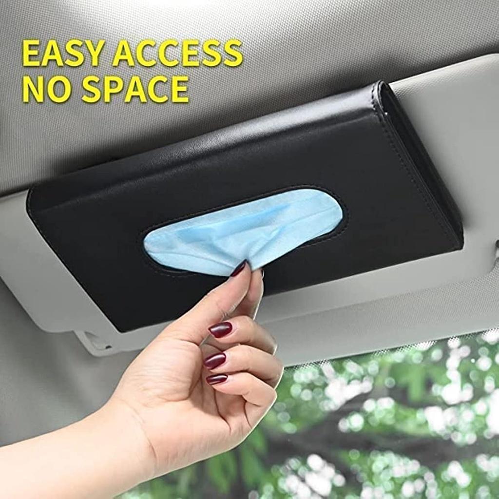 Car Visor Tissue Holder PU Leather Napkin Cover Paper Tissue Dispenser For Visor & Backseat Vehicle Black Black-02