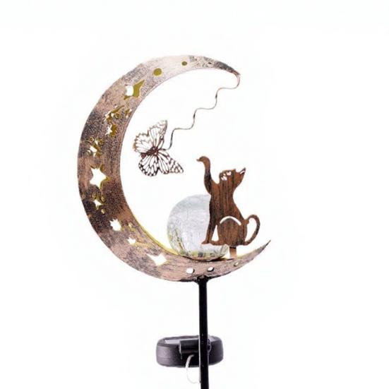 Solar Garden Light, Waterproof Metal Cat Butterfly Moon Pathway Stake Light for Yard, Lawn, Patio, Outside Decor