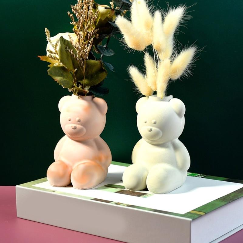 Гибкая силиконовая форма, цементная глиняная форма, гипсовая форма для цветочных горшков для изготовления цветочных горшков в форме медведя или держателей для ручек