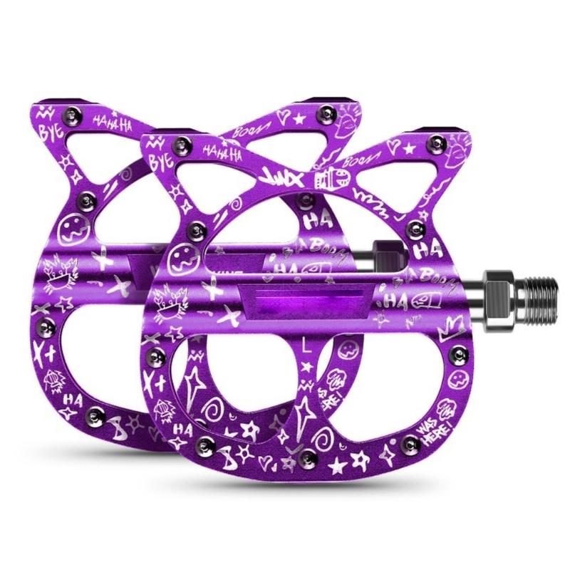 Aluminum Alloy Mountain Bicycles Pedals Cats Shape Cycling Pedals 3 Seal Bearings Nonslip Bike Pedals Easy to Install