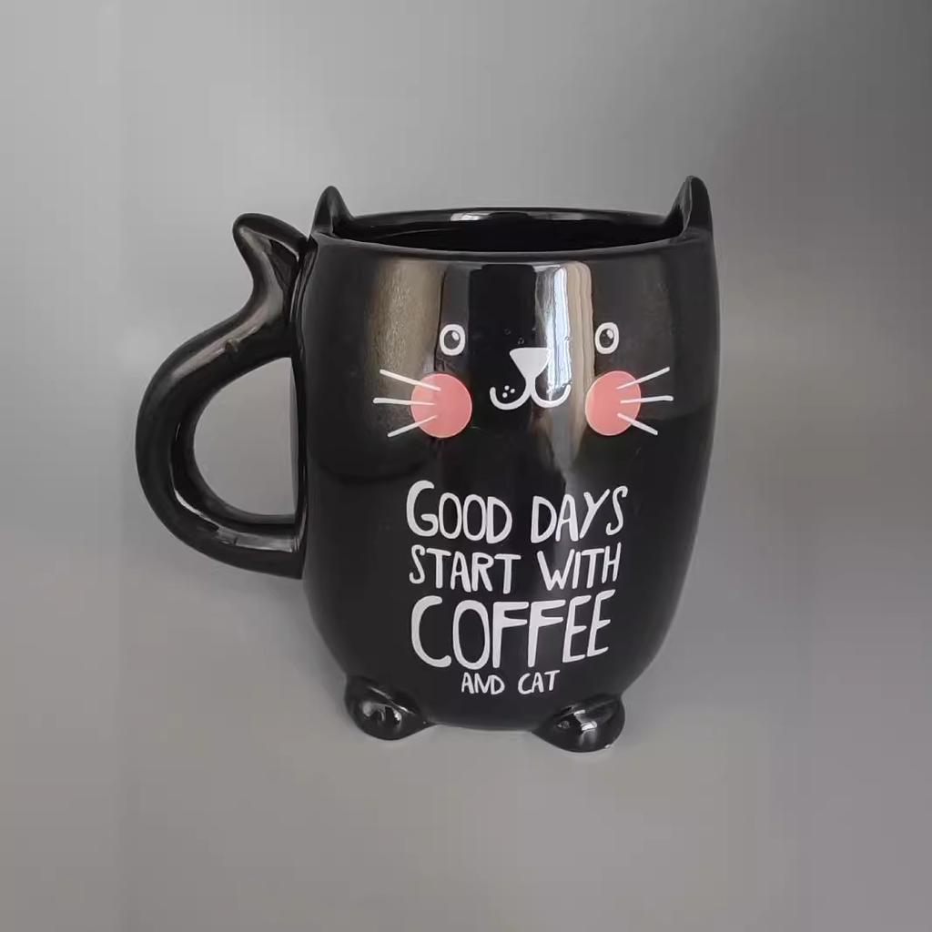 Кружка с мультяшным рисунком, керамическая кружка, кружка с черной кошкой, кружка с серой кошкой, офисная кружка для воды, детская кружка для молока, кружка для завтрака.