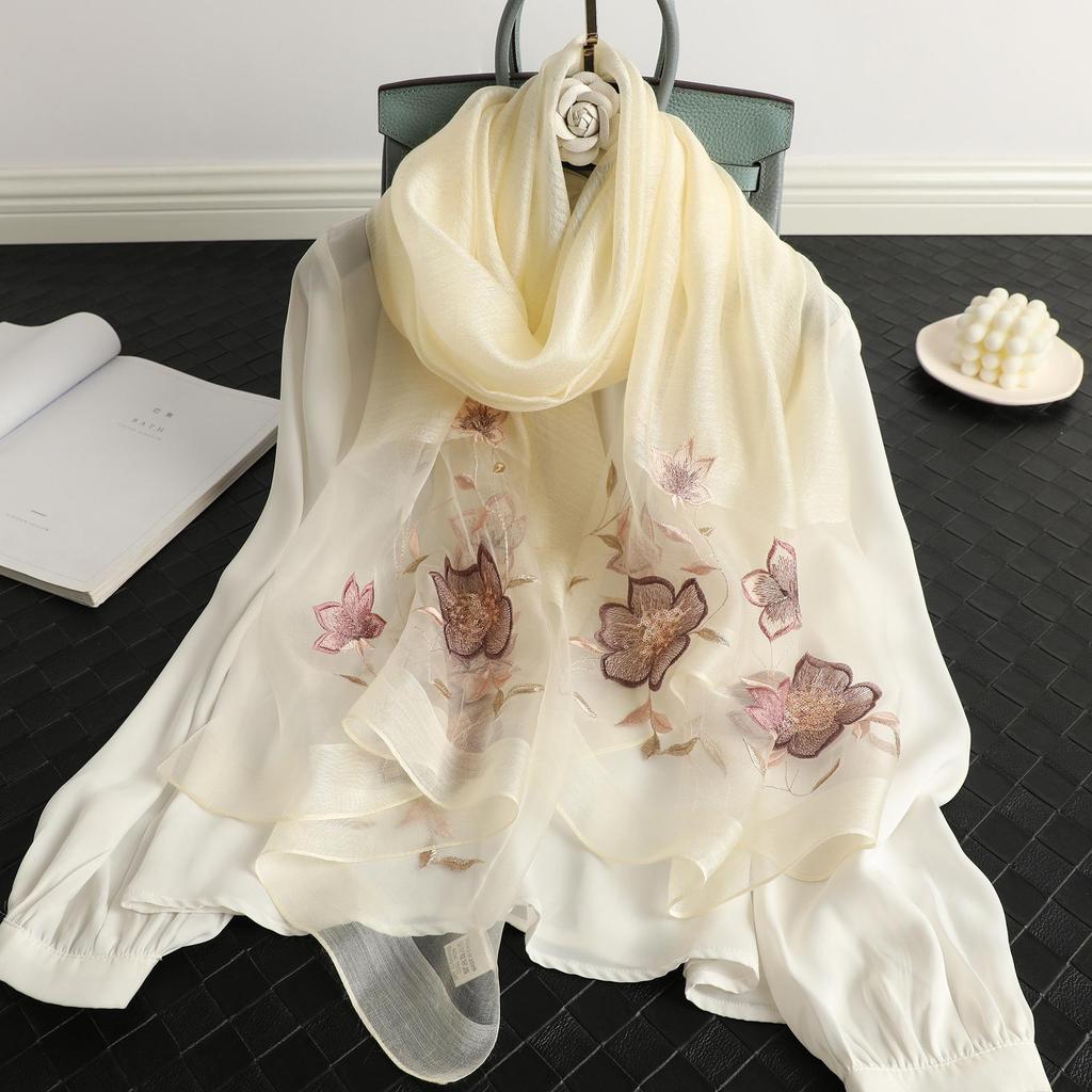 Весенне-осенняя шелковая шерстяная вышитая шаль для женщин
