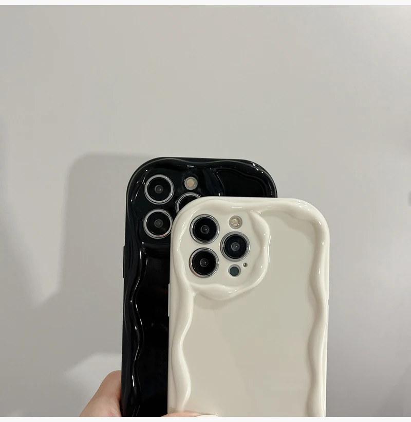 Волнистый узор, сплошной кремовый чехол для iPhone 16 15 14 13 12 11 Pro Max Mini, прозрачный, желтый, устойчивый, пара, белый, прозрачный чехол для телефона