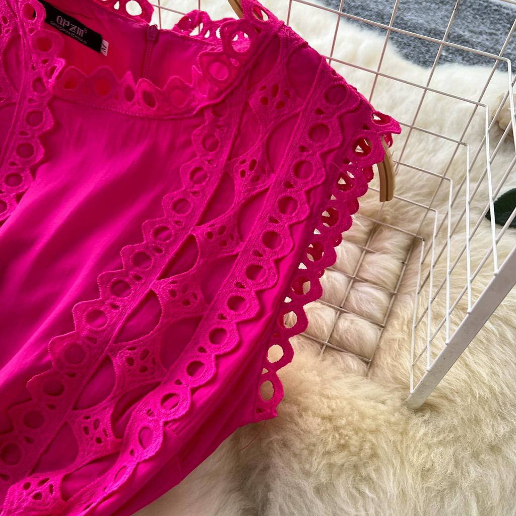 Summer Elegant Lace Spliced Embroidery Long Maxi Holiday Robe Women's Sleeveless Tank Wedding Party Dressess