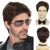 Men Short Curly Wig with Bangs Fluffy Natural Looking High Temperature Fiber Male Wavy Black Brown Synthetic Hair