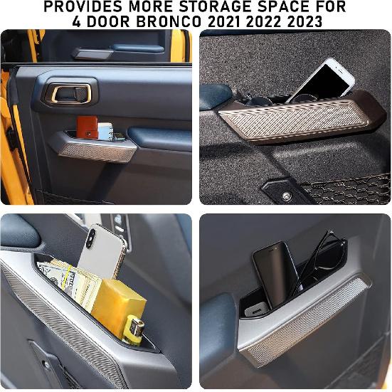 WDG Контейнер-органайзер для ручки двери Для Ford Bronco 2024 2025 Аксессуары для интерьера автомобиля, ABS Передняя и задняя боковая ручка двери Карман для телефона