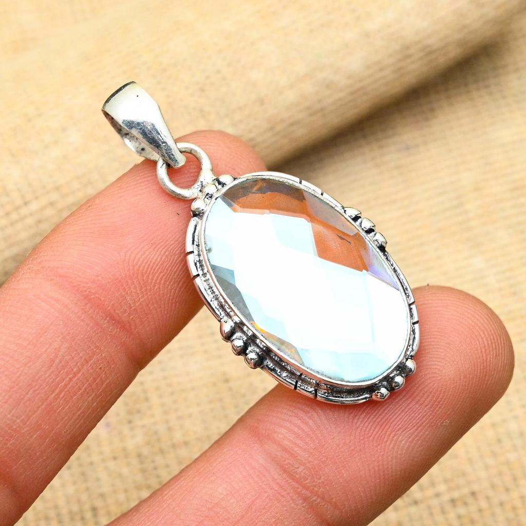 Fantastic Rainbow Mystic Topaz Gemstone Handmade 925 Solid Sterling Silver Jewelry Pendant