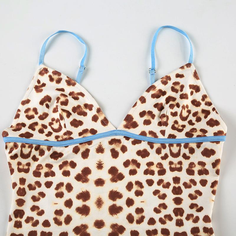 Женский контрастный цвет V-образный вырез индивидуальный леопардовый принт халтер пикантный сексуальный халтер талия утягивающий жилет топ