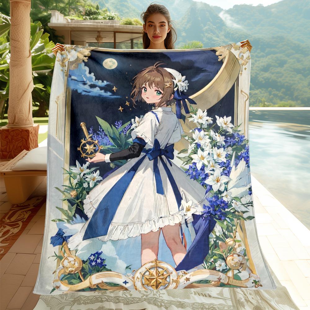 Плед с принтом милой девочки-мангаки Cardcaptor Sakura. Уютный флис, Спальня, Диван, Кровать, Стул, Подарок, Пикники, Поездки, Кемпинг, Пледы.