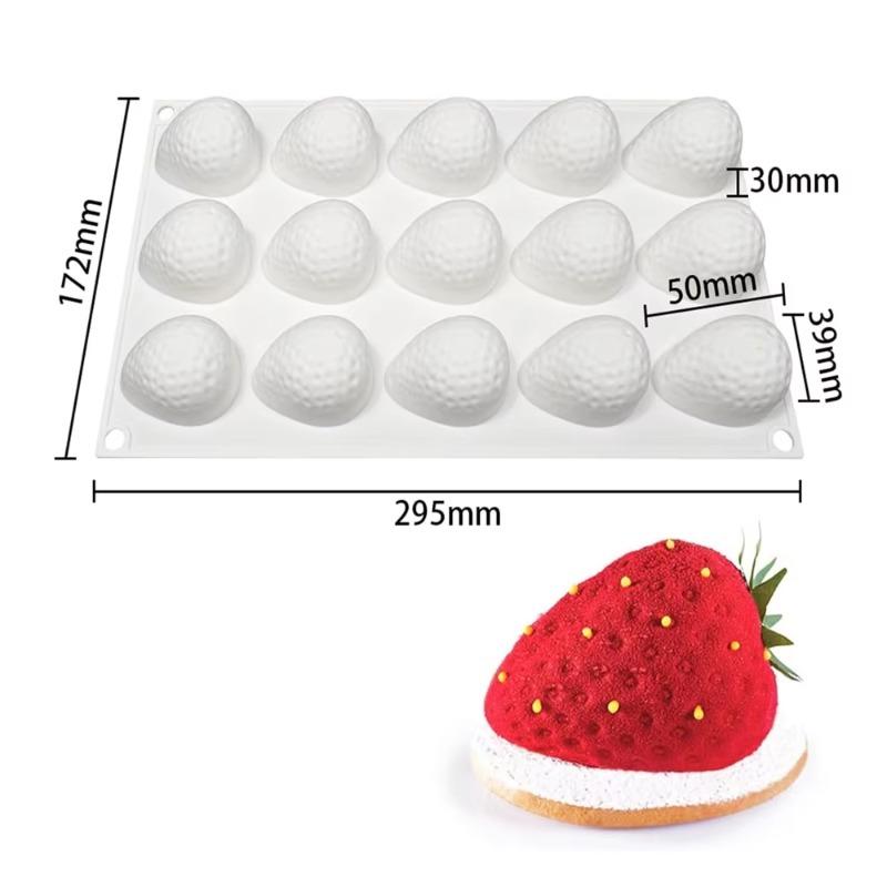 15-Cavity Strawberry Silicone Mousse Mold Flexible Cake Dessert Baking Form for Home Kitchen