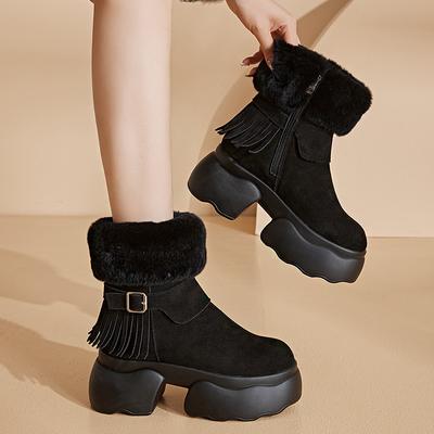 Зимние ботинки с толстой подошвой из кроличьего меха, короткие, с ворсом