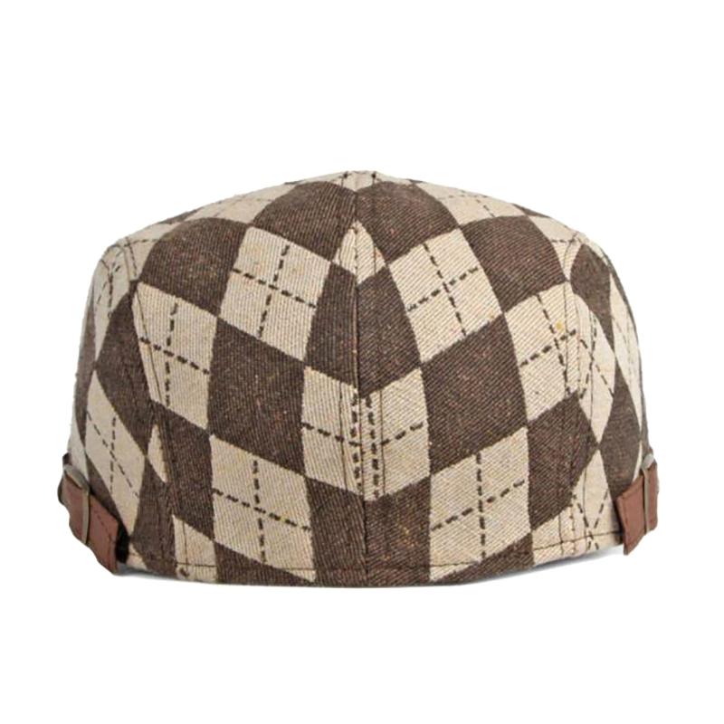 Spring And Autumn Beret Hats Vintage Checkered Brown Coffee Khaki Flat Cap Front Cap Painter'S Cap Cap Man