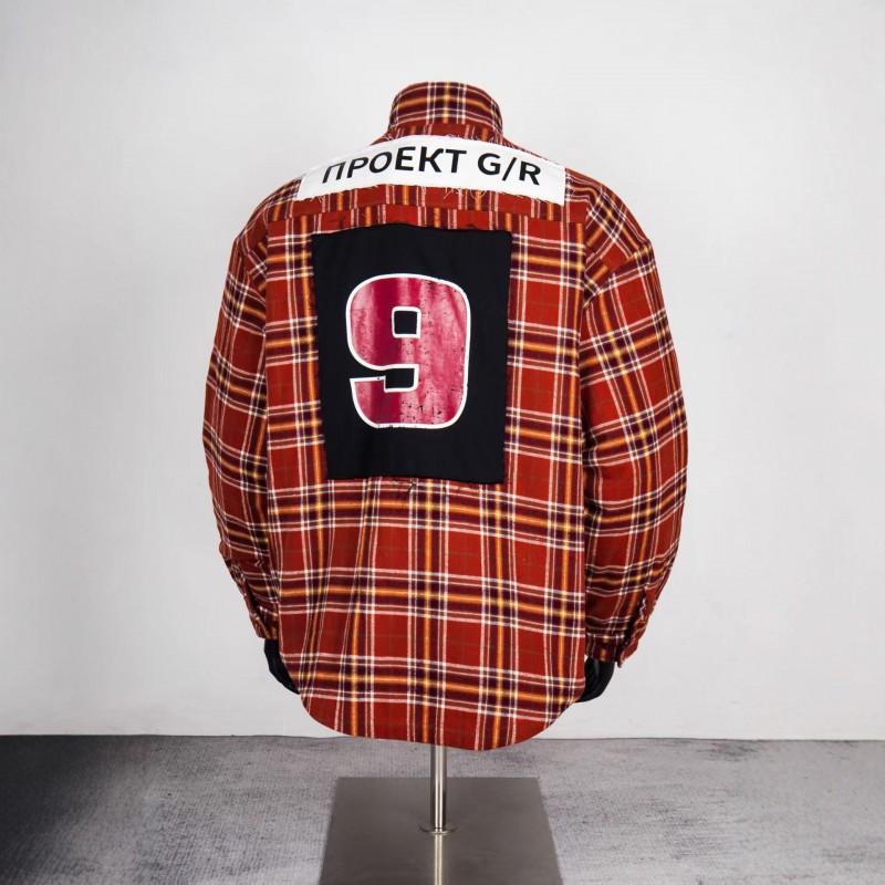 Mens Oversized Cotton Plaid Zip-Up Jacket With Embroidered Patch Print Thick Warm Fall Outerwear