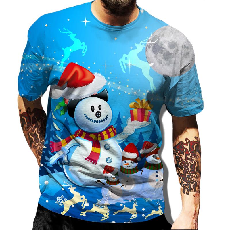 Men Merry Christmas Graphic Santa Claus 3D Print Casual Clothes Elk Loose Top O-neck
