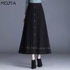 Осень-зима женская трикотажная юбка-миди женская юбка с высокой талией утепленная однотонная тонкая плиссированная юбка трапециевидной формы средней длины