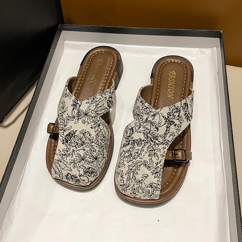 Сумка в национальном стиле, полушлепанцы, женская летняя обувь, модные новинки, толстая подошва, новый китайский стиль, юбка для выхода в свет, французские сандалии