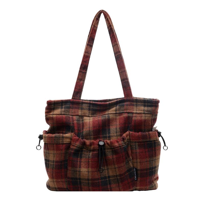 Шерстяная клетчатая большая сумка женская модная большая сумка через плечо для отдыха и учебы сумка-тоут