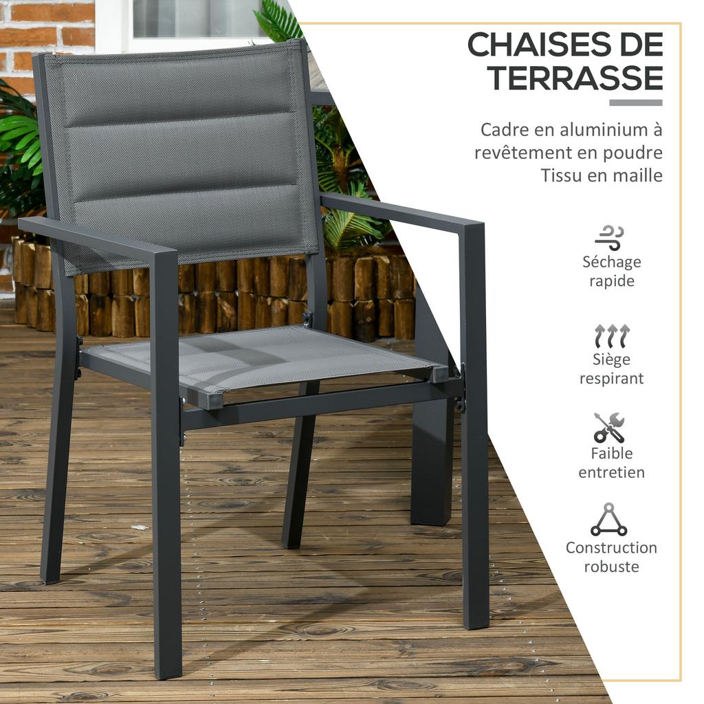 Garden Furniture Set in Aluminium and Textilene Extendable Table 8/12 People 12 Stackable Chairs Grey