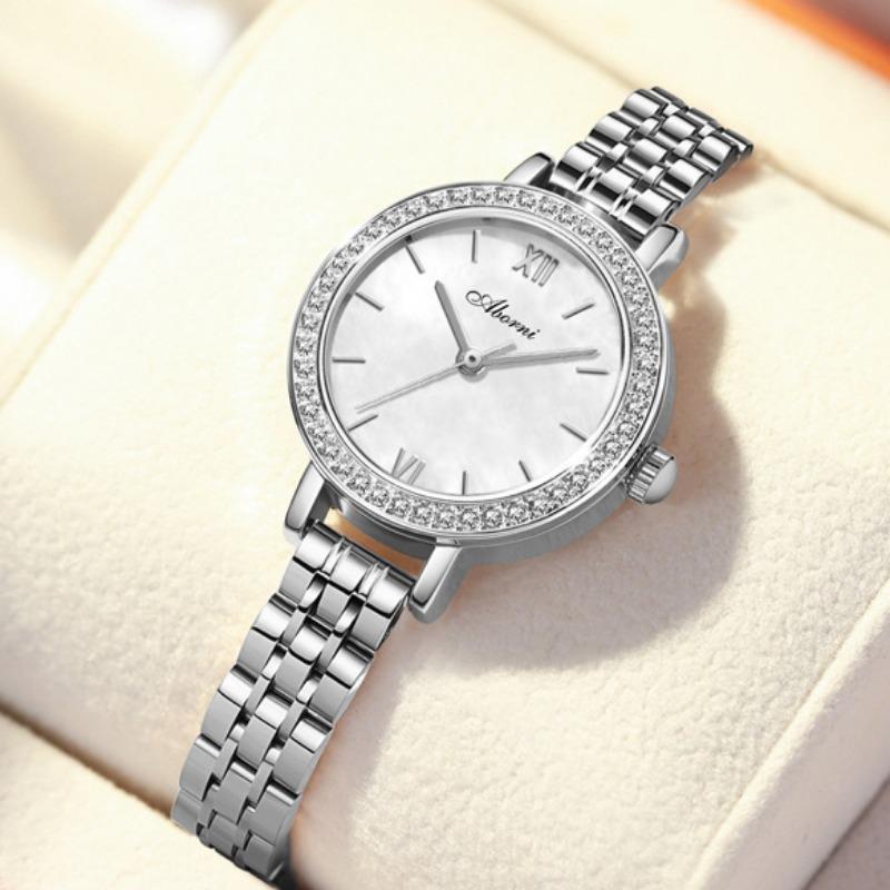 ABORNI женские часы нишевые легкие роскошные кварцевые часы водонепроницаемые маленькие золотисто-зеленые часы с инкрустацией бриллиантами