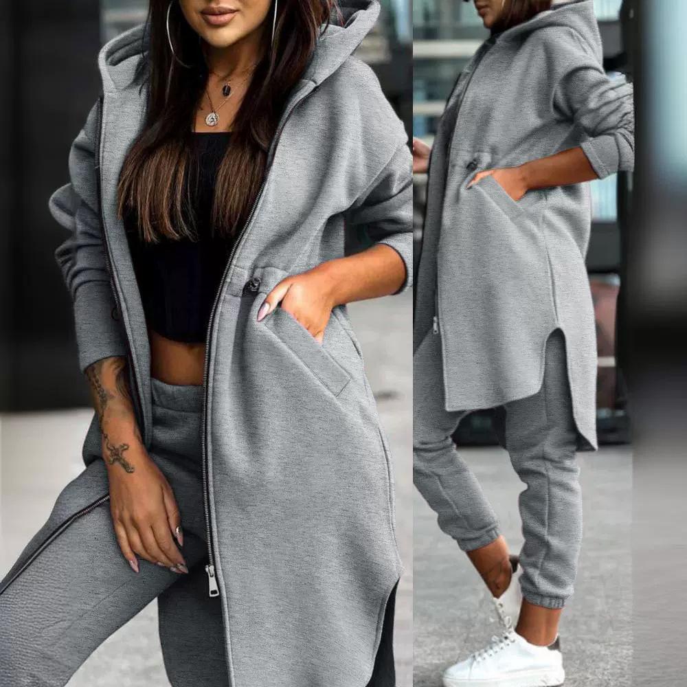 Женский комплект одежды, осенне-зимний женский топ с геометрическим принтом, комплект из двух частей, повседневный спортивный костюм с длинным рукавом