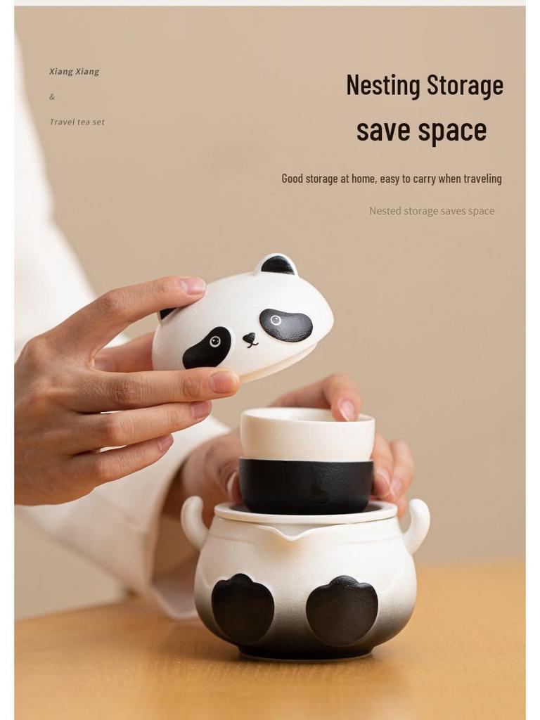 Дорожный чайный набор «Панда»: Портативный чайник и чайные чашки для кемпинга - Элегантный и милый дизайн для дам