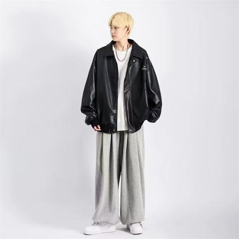 Модная мужская кожаная мотоциклетная куртка в гонконгском стиле для осени и зимы