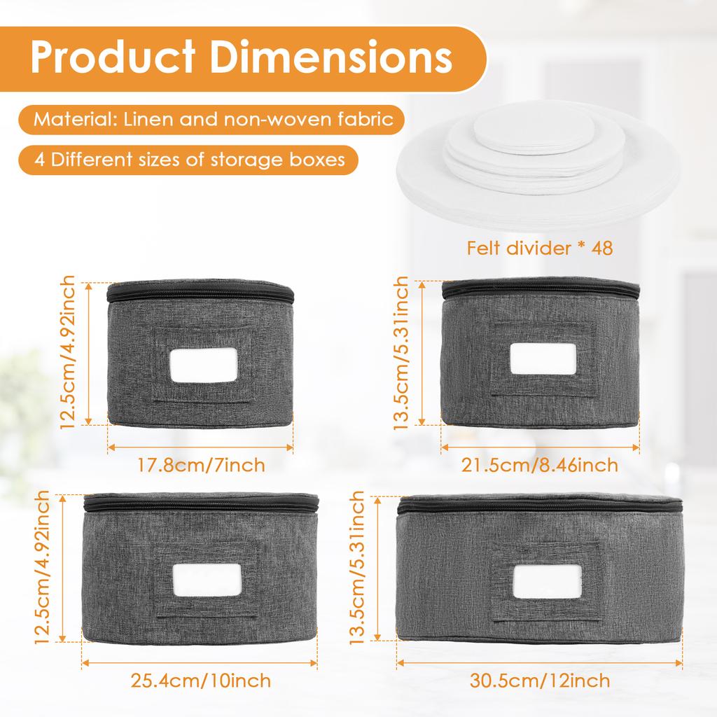 4 шт. Штабелируемый контейнер для хранения посуды с войлочными разделителями, ручка, контейнеры для хранения фарфора для тарелок, кухонный для тарелок