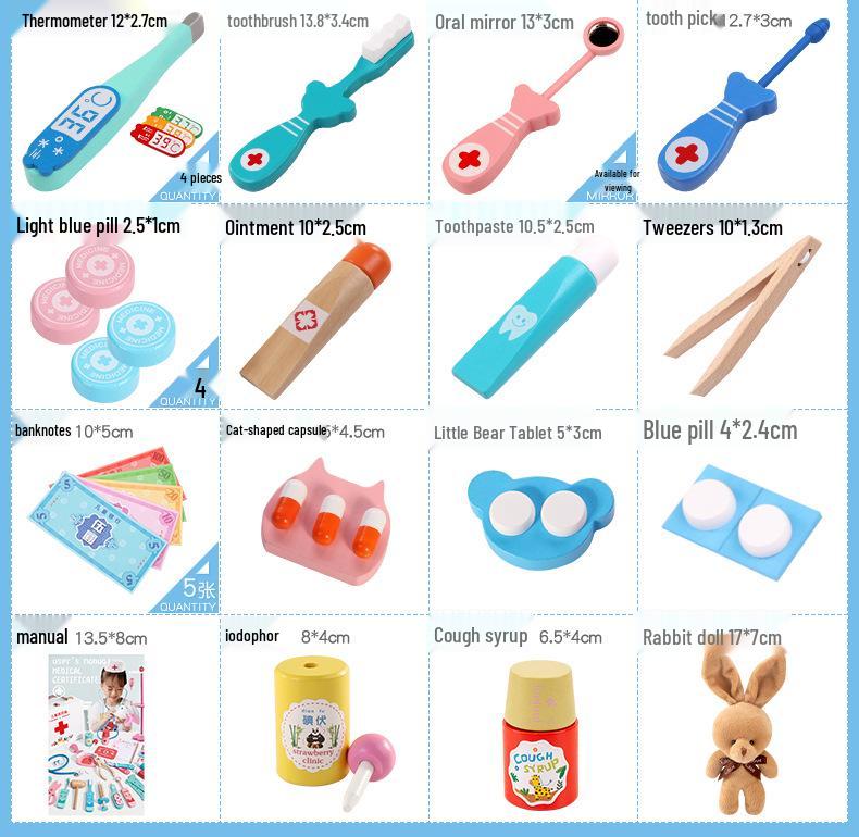 Деревянный детский набор доктора: Набор игрушек для ролевых игр «Сумка медсестры»