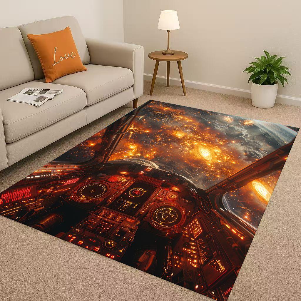 HD Spacecraft Aircraft Cockpit Dashboard Living Room Non Slip Area Rug Carpet for Bedroom Kids Playroom Sofa,Home Decor Doormat
