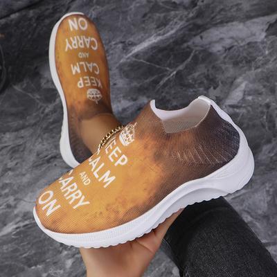Винтажные плоские туфли с буквенным принтом для женщин, легкие кроссовки на платформе, женская спортивная обувь больших размеров из дышащей сетки