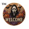 Wall Hanging Decor Halloween Faux Pearl Door Sign Kit, Ghost Skull Skeleton Cat Welcome Decoration Crafts Handmade Painting Arts for DIY Art