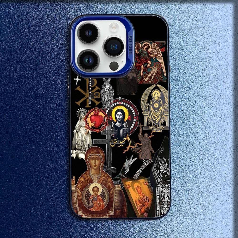 Православный крест Икона Церковь Чехол для телефона Для iPhone 16,15,14,13,12,11,Mini,Pro,E,MAX Синий Конфетный Матовый Ударопрочный Чехол