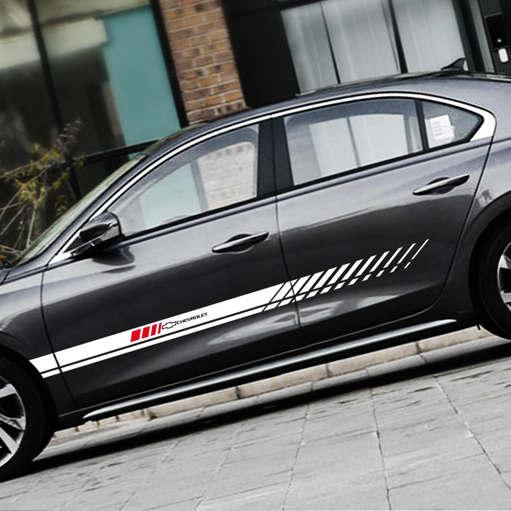 2Pcs Car Body Reflective Sticker Vinyl Side Skirt Stripes Decals For Chevrolet Cruze Equinox Impala Camaro Orlando Silverado Z71