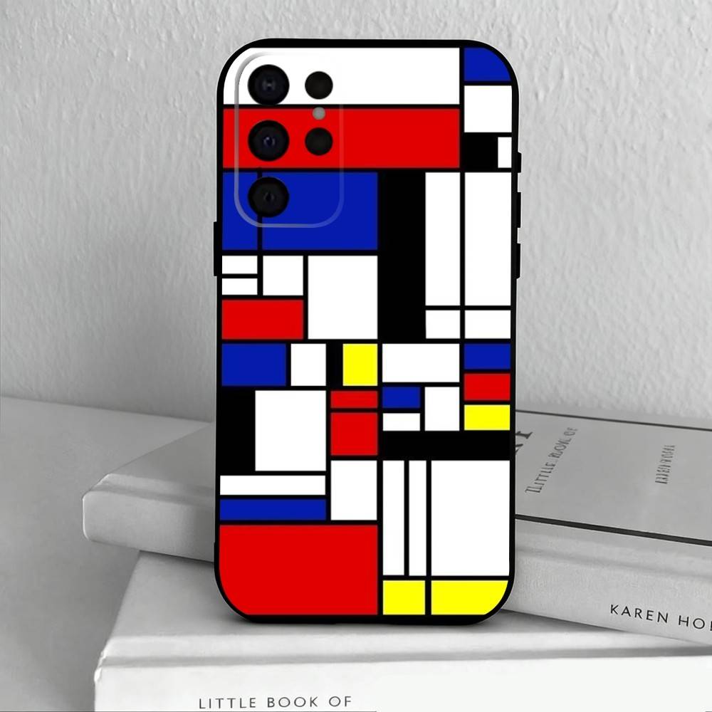 Grid T-TOPLBPCS M-Mondrian Phone Case For Samsung S25,24,23,22,30,21,10,9,Ultra,Plus,Lite,FE,4,5 G Soft Black Case