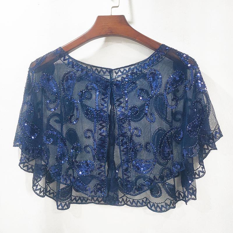 Женская шаль из сетки с пайетками большого размера - Вышитый кардиган без рукавов с бисером и куртка от солнца