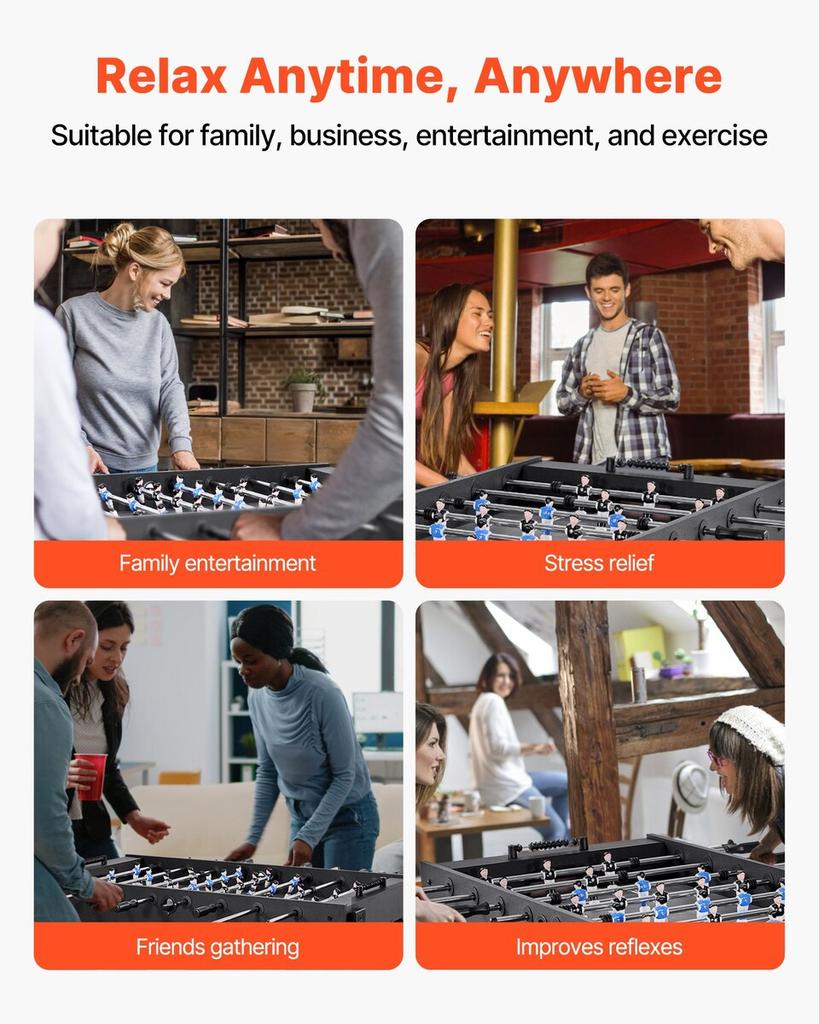 Foosball Table, 137 cm Standard Size Table, Indoor Full Size Foosball Tables for Home, Family, and Game Room, Durable Soccer Set, Includes 4 Balls,