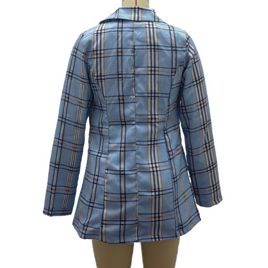 Женский пиджак с лацканами, длинный рукав, открытый спереди, пиджак с карманами, клетчатый принт, приталенный повседневный деловой пиджак