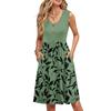 Женские летние платья с принтом, без рукавов, повседневные, свободные, расклешенные, на пуговицах, миди-сарафан с карманами