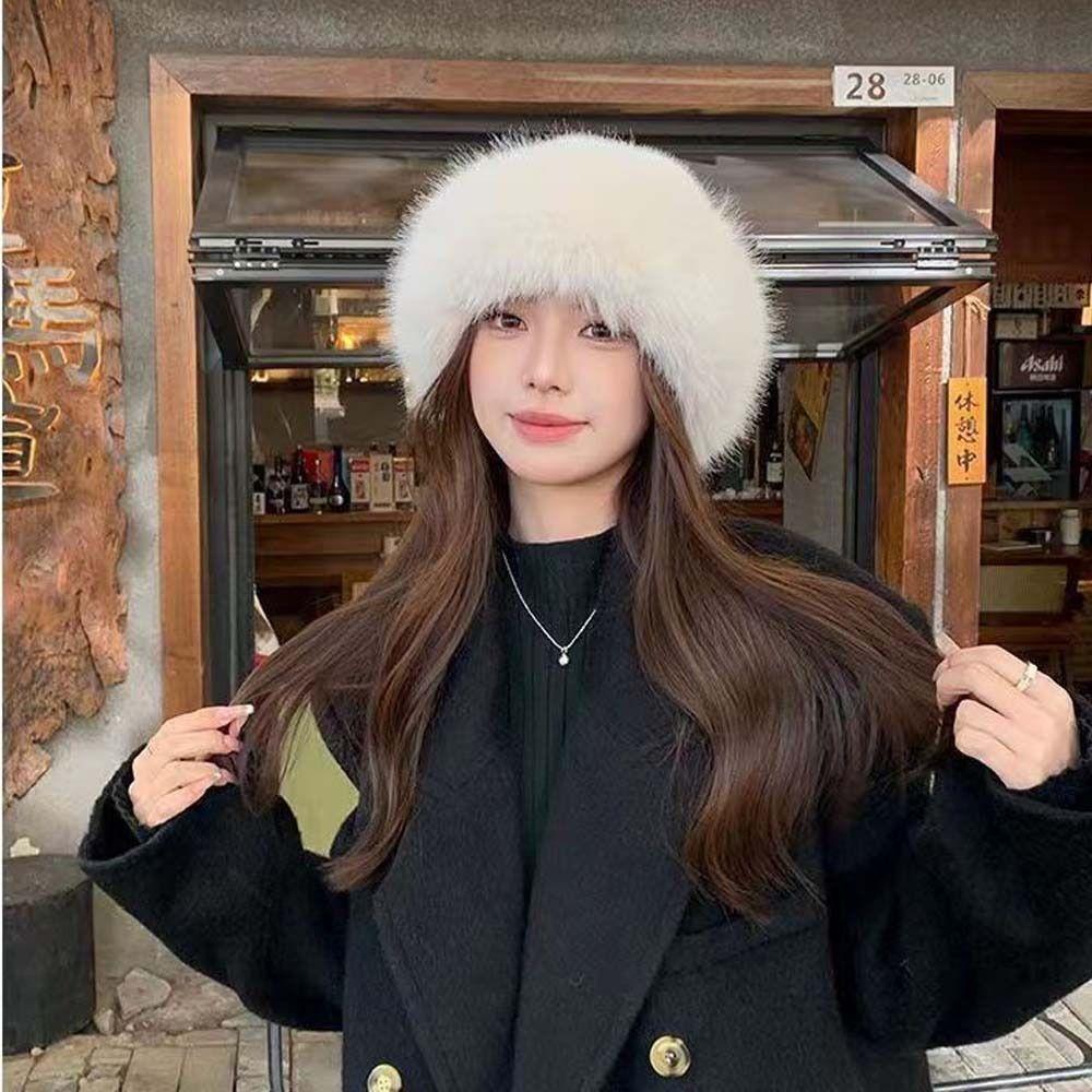 Bucket Hat Plush Basin Cap Korean Style Solid Beanie Casual Faux Fur Mink Hat Autumn