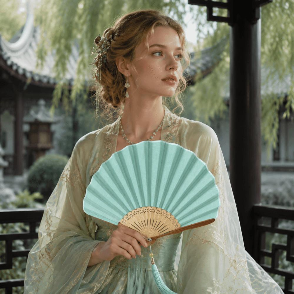 Shell-Shaped Mini Shell Fan Bamboo Frame Retro Handheld Fan Summer Cooling Fan Photo Prop
