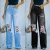 Рваные повседневные брюки свободного покроя из выстиранного денима с широкими штанинами, уличный тренд