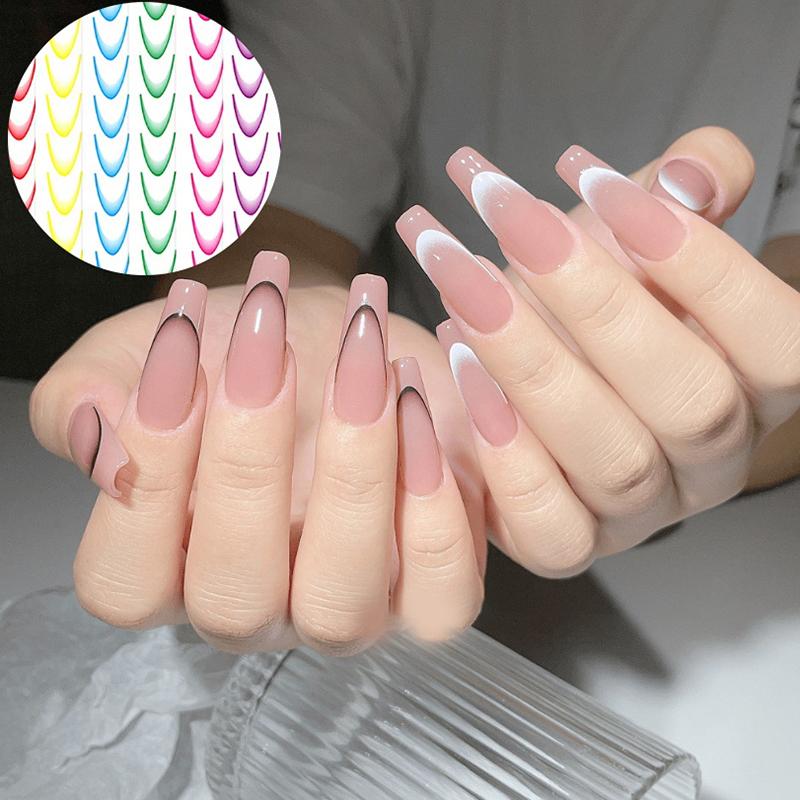 Французские линии 3D наклейки для ногтей розовые, красные, черные, зеленые, оранжевые Y2K самоклеящиеся слайдеры маникюр Y2K французский нейл-арт декоративная наклейка