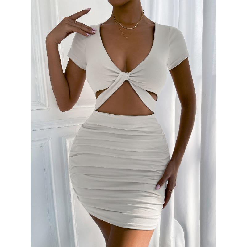 Y2k2024 Летнее новое сексуальное платье с короткими рукавами и V-образным вырезом, открытой талией и запахом на бедрах