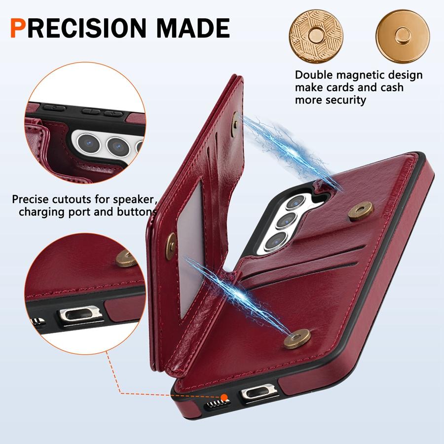 Кошелек однотонный кожаный чехол с магнитной двойной пряжкой и RFID-картой для Samsung Galaxy S24 Ultra S23 FE S22 Plus S21 S20