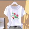 (Asian Size) Graphic Tee Casual T Clothing Sweet Flower Floral Trend Cute Print Female Casual Women's Top Fashion Short Sleeve T-shirt