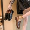 Fashion Women's New Leather Cowhide Round Toe Mid Heel Metal Belt Buckle College Style Single Shoe Retro Casual Shoes