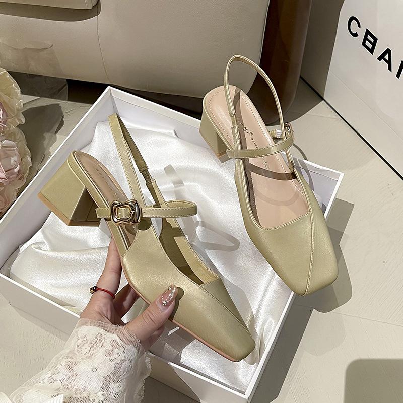 One-word Belt High-heeled Sandals Thick-heeled Party Dance Wedding Shoes