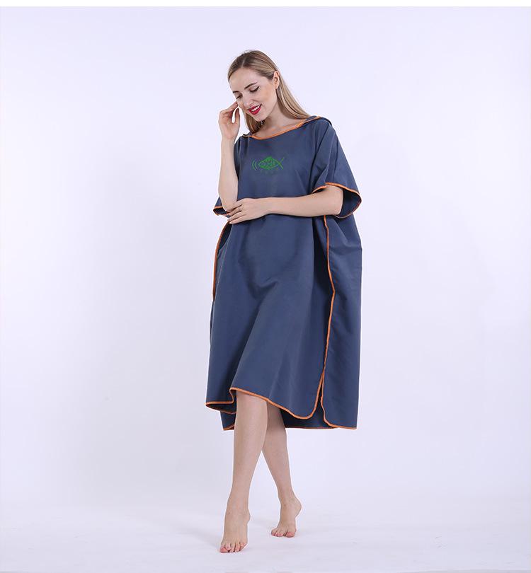 Hooded Microfiber Beach Poncho: Portable Wearable Towel Robe